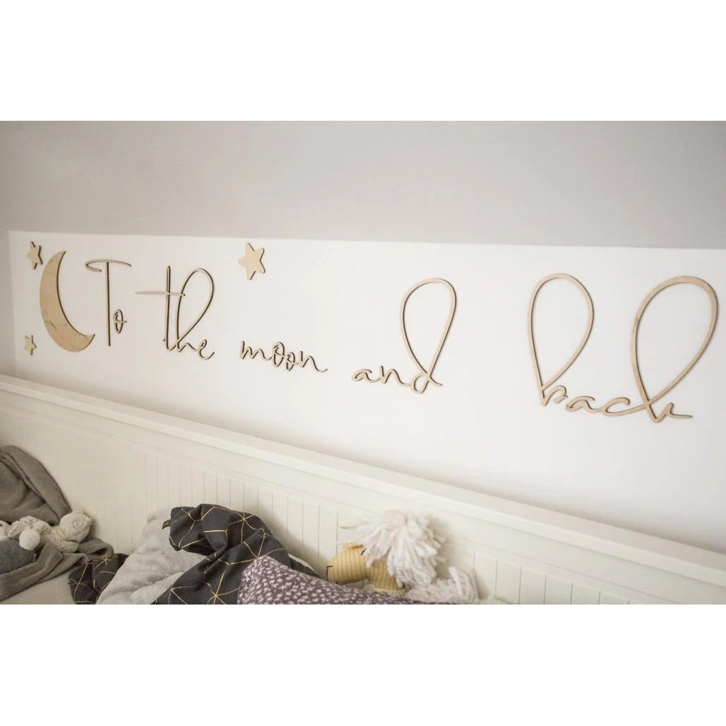 Houten wandbord: Naar de maan en terug - 120cmx40cm - Wanddecoratie - Cut It Now
