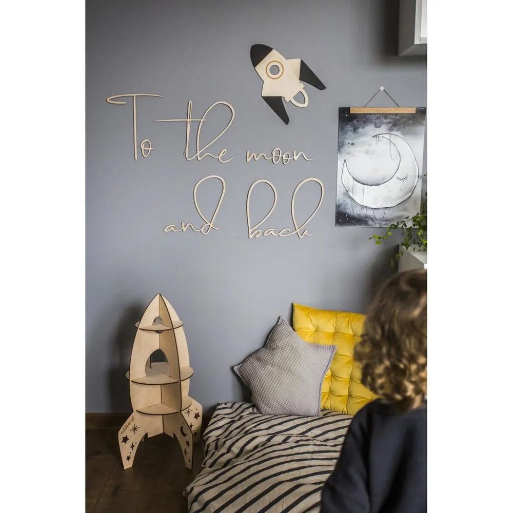 Tablero de madera para pared: A la luna y de regreso - 120 cm x 40 cm - Decoración de pared - Recortar ahora