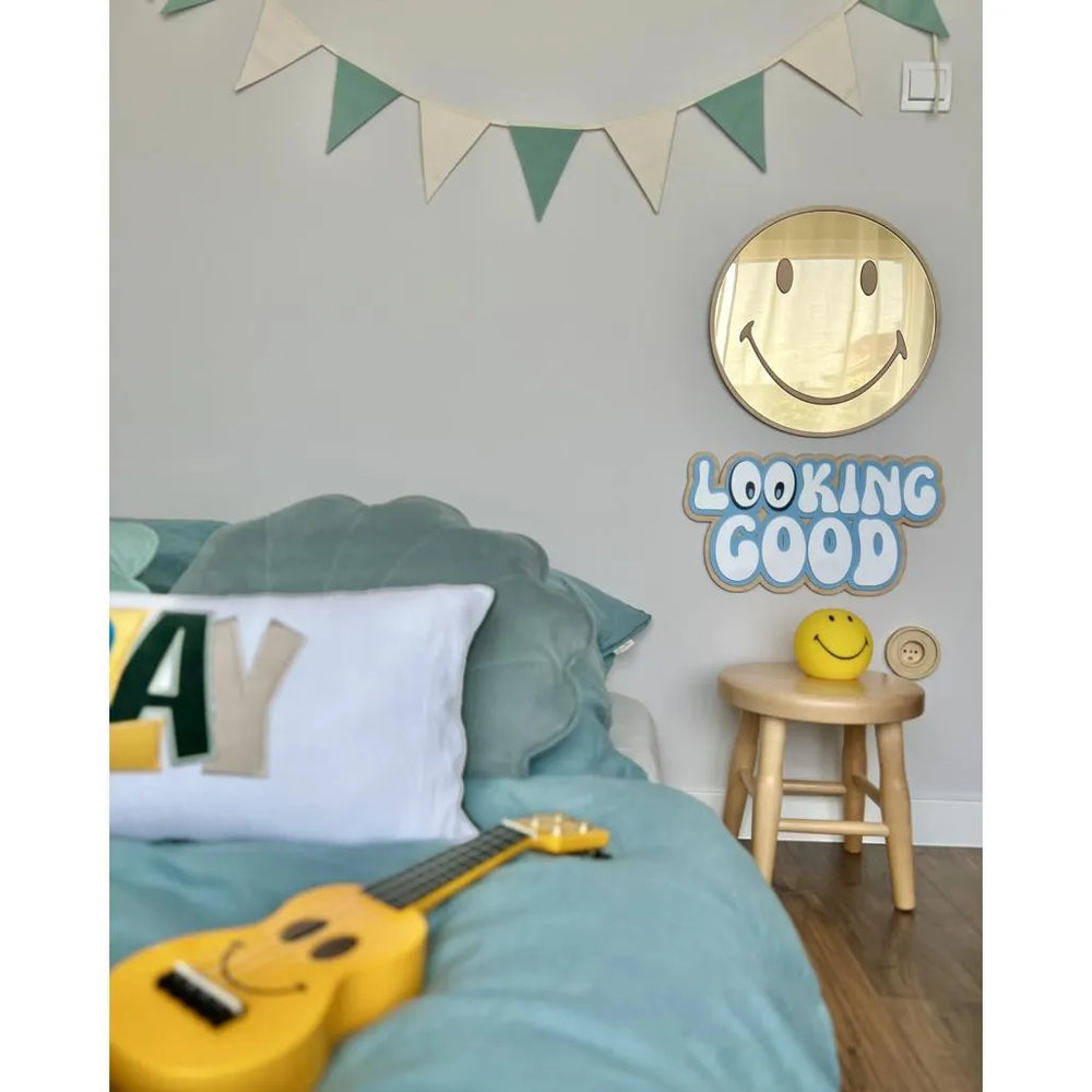 Emoji Mirror - Children's Safety Acrylic and Wooden - 40cmx40cm - Wall Decoration - Cut It Now
