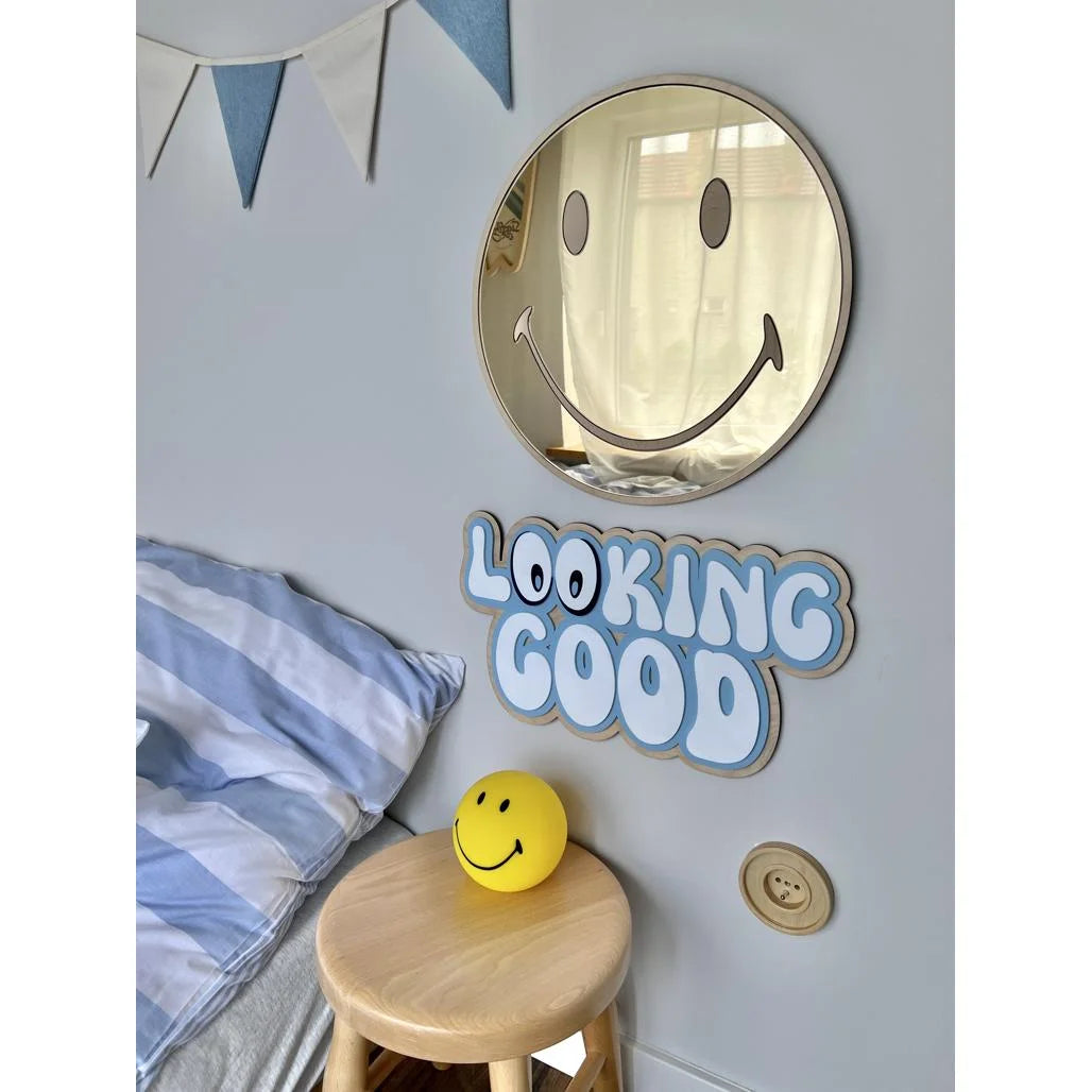 Emoji Zrkadlo - Detské Bezpečnostné Akrylové a Drevené - 40cmx40cm - Nástenná Dekorácia - Cut It Now