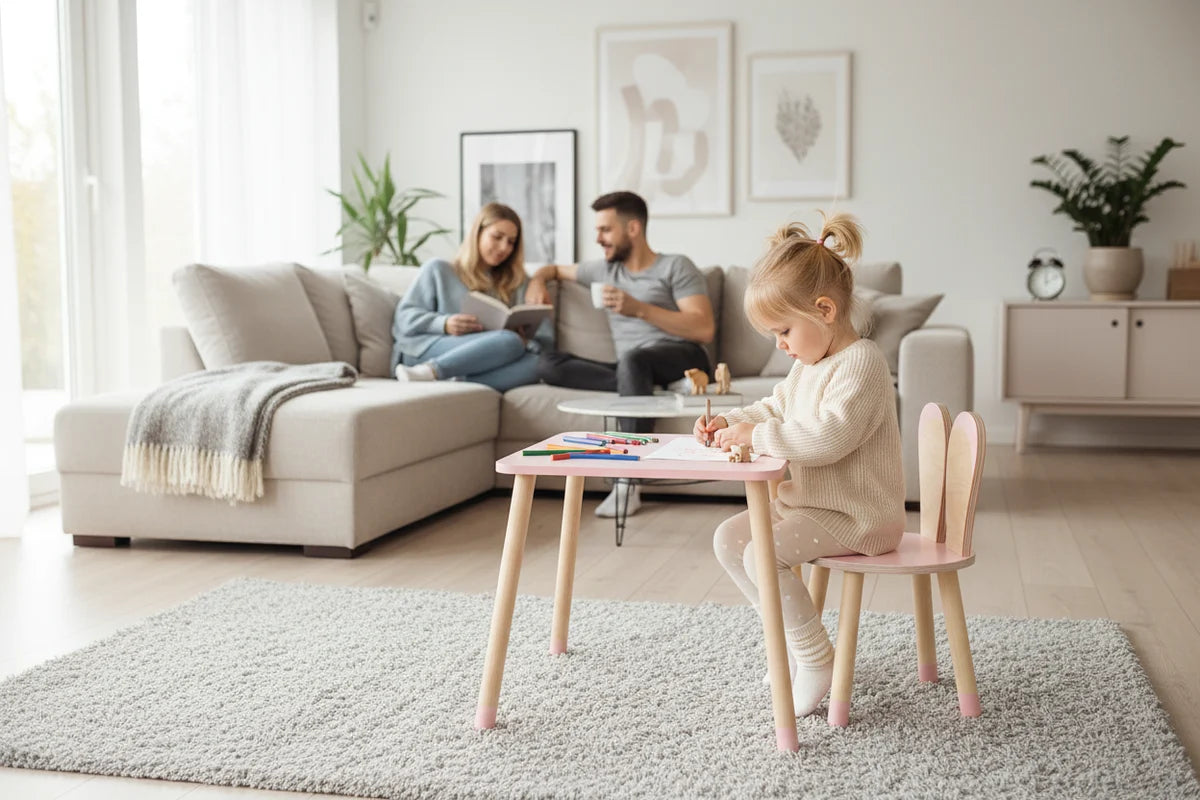 Table en bois pour enfant avec chaise, ensemble Lapin