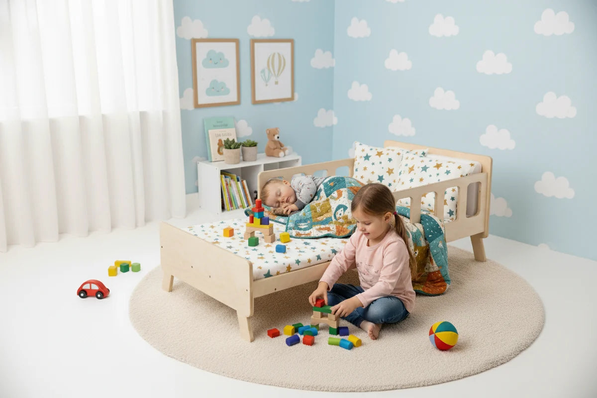 Children's room bed with pull-out function