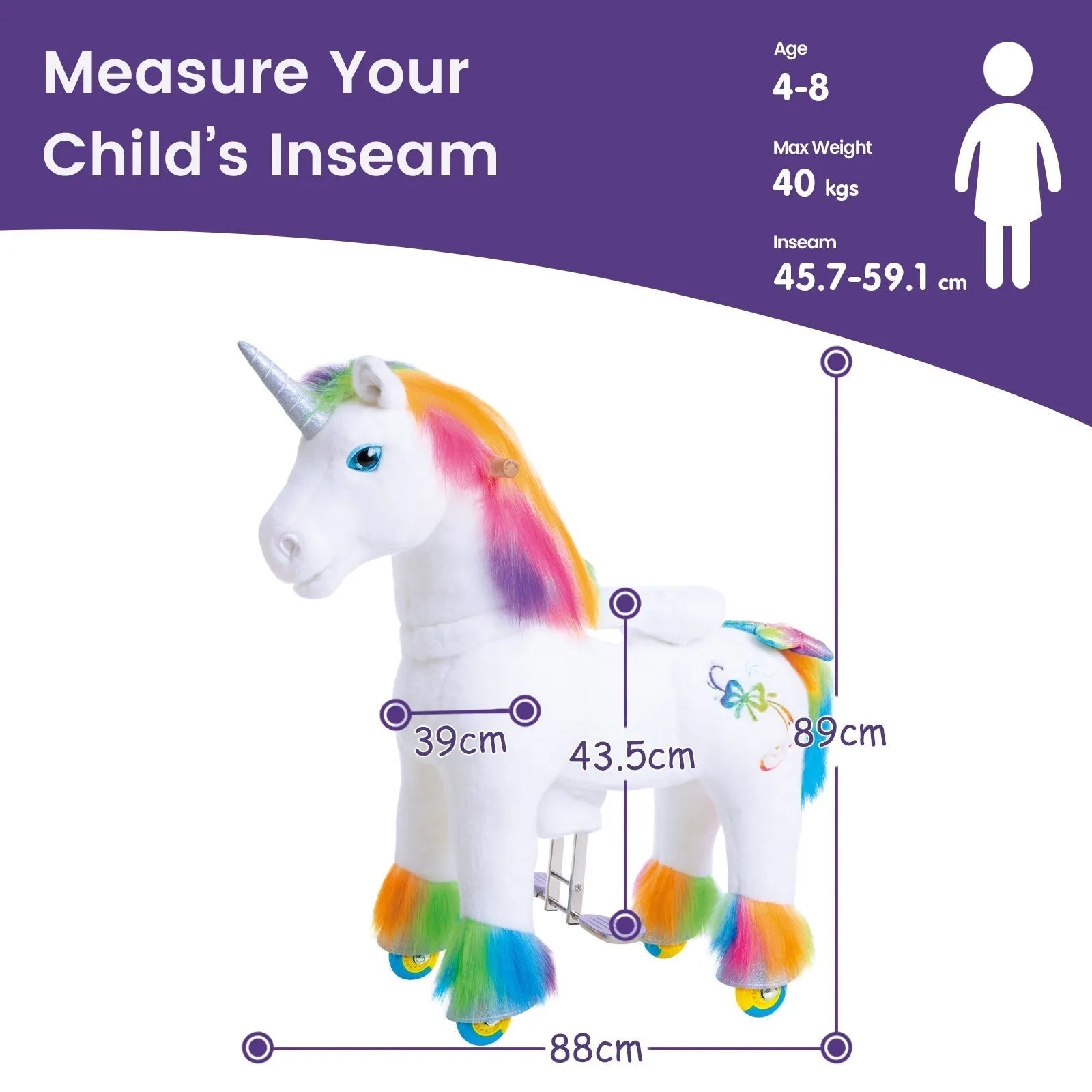 Riding Unicorn Model x - 4 To 8 Years - Rainbow - Ponycycle - Riding Ponies