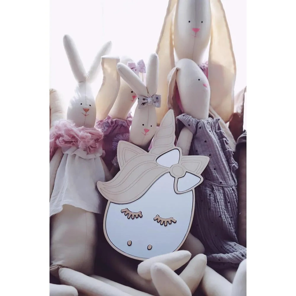 Unicorn Mirror - Child Safety Acrylic and Wooden - 30cmx19cm - Wall Decoration - Cut It Now