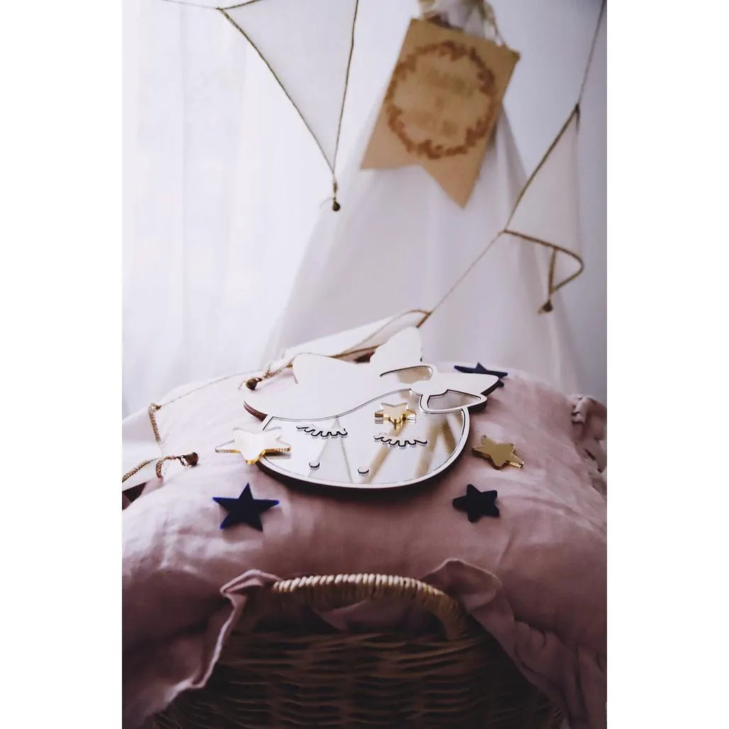 Unicorn Mirror - Child Safety Acrylic and Wooden - 30cmx19cm - Wall Decoration - Cut It Now