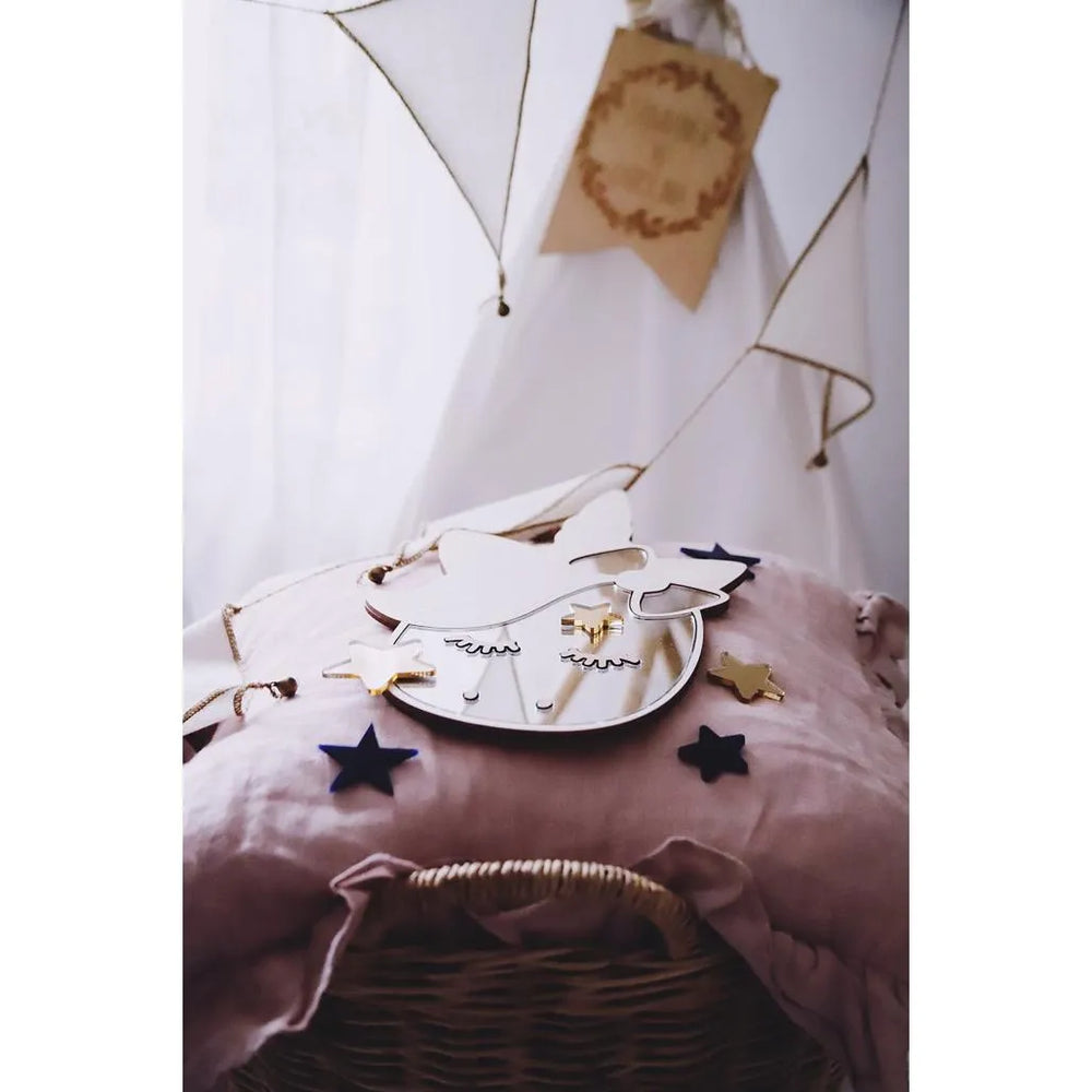 Unicorn Mirror - Child Safety Acrylic and Wooden - 30cmx19cm - Wall Decoration - Cut It Now