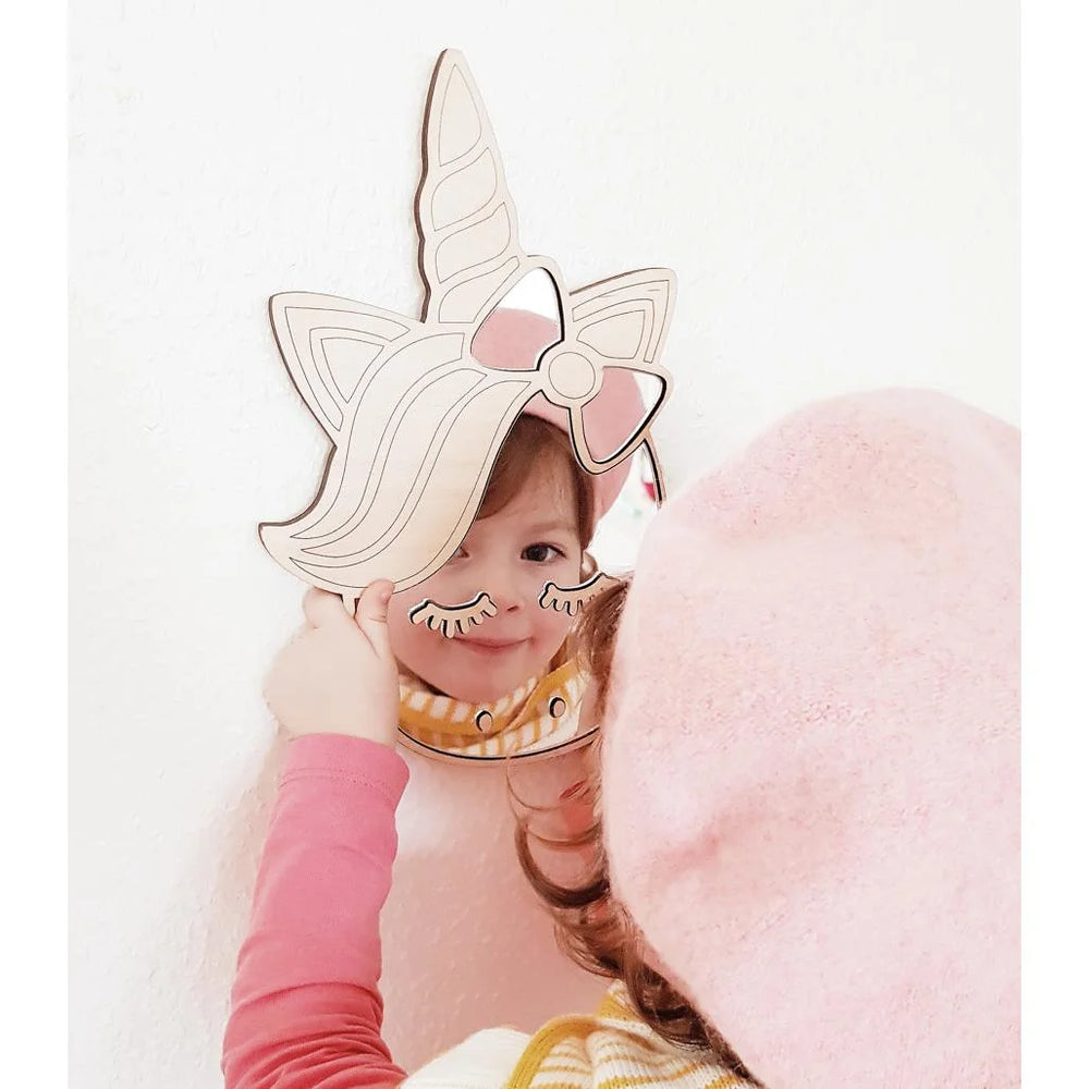 Espejo de Unicornio - Infantil, Acrílico y Madera de Seguridad - 30cmx19cm - Decoración de Pared - Cut It Now