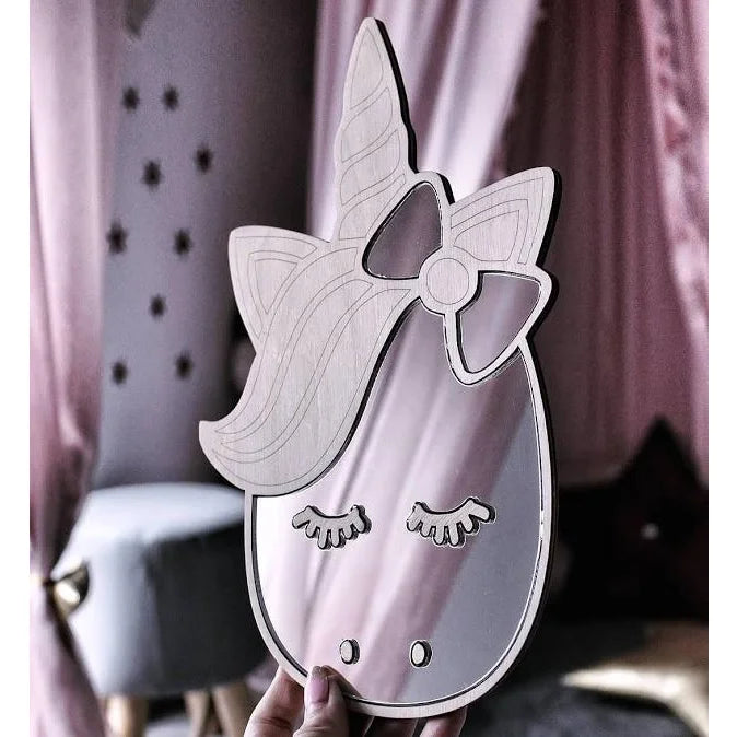 Espejo de Unicornio - Infantil, Acrílico y Madera de Seguridad - 30cmx19cm - Decoración de Pared - Cut It Now
