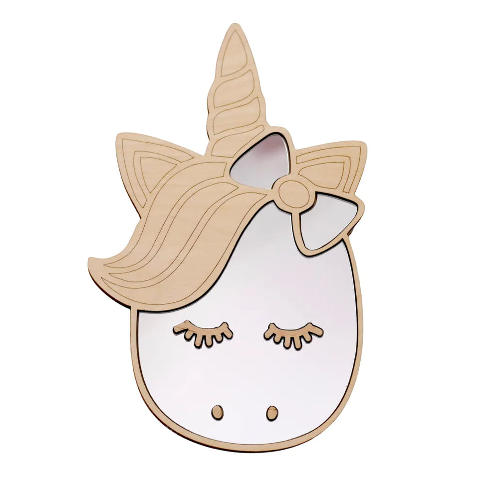 Unicorn Mirror - Child Safety Acrylic and Wooden - 30cmx19cm - Wall Decoration - Cut It Now