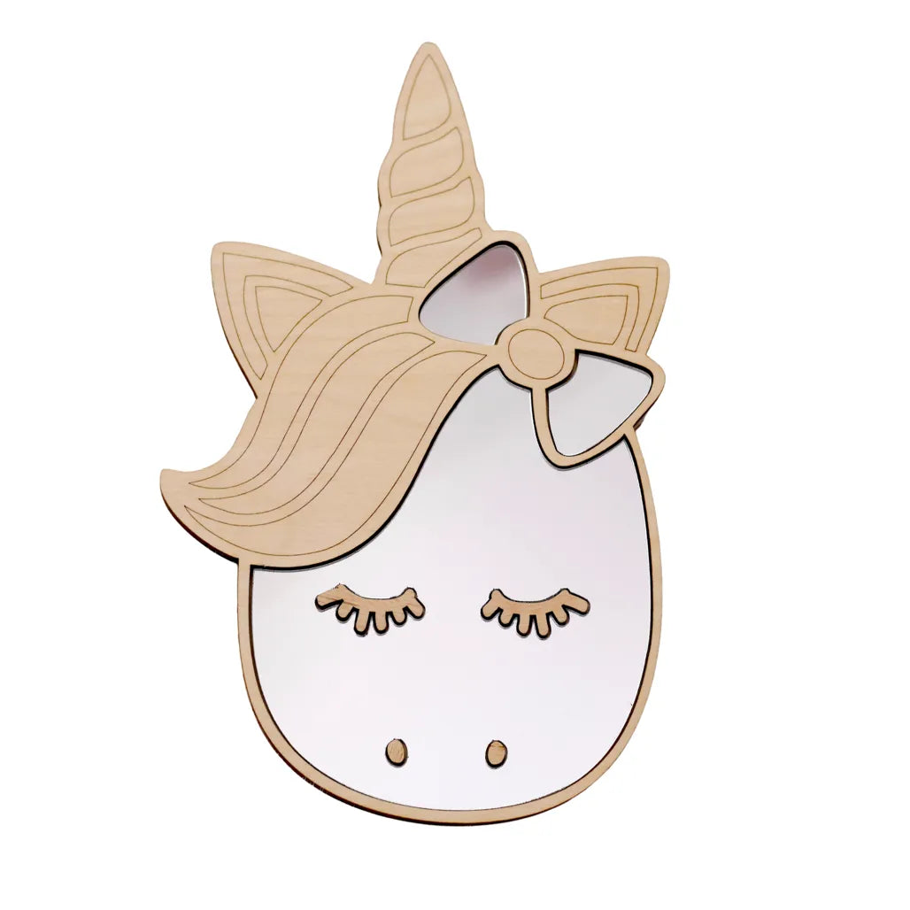 Unicorn Mirror - Child Safety Acrylic and Wooden - 30cmx19cm - Wall Decoration - Cut It Now