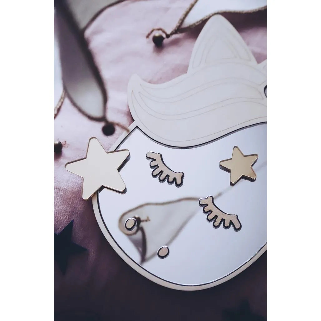 Unicorn Mirror - Child Safety Acrylic and Wooden - 30cmx19cm - Wall Decoration - Cut It Now