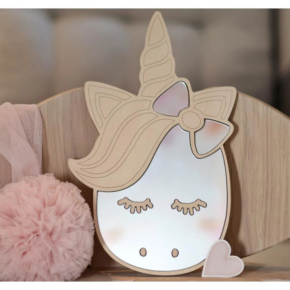 Unicorn Mirror - Child Safety Acrylic and Wooden - 30cmx19cm - Wall Decoration - Cut It Now