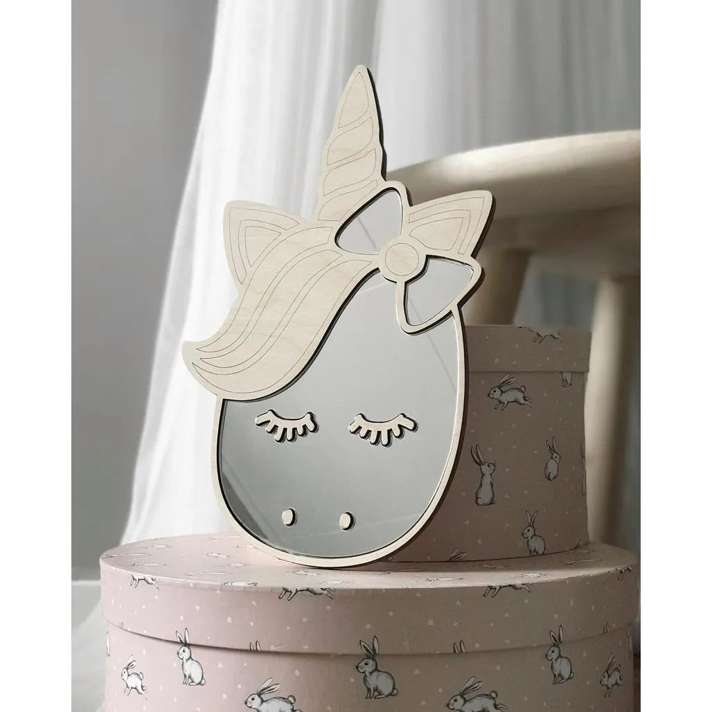 Unicorn Mirror - Child Safety Acrylic and Wooden - 30cmx19cm - Wall Decoration - Cut It Now