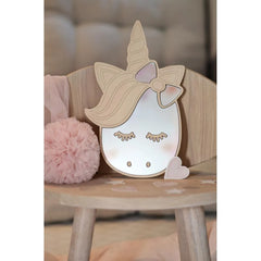 Unicorn Mirror - Child Safety Acrylic and Wooden - 30cmx19cm - Wall Decoration - Cut It Now