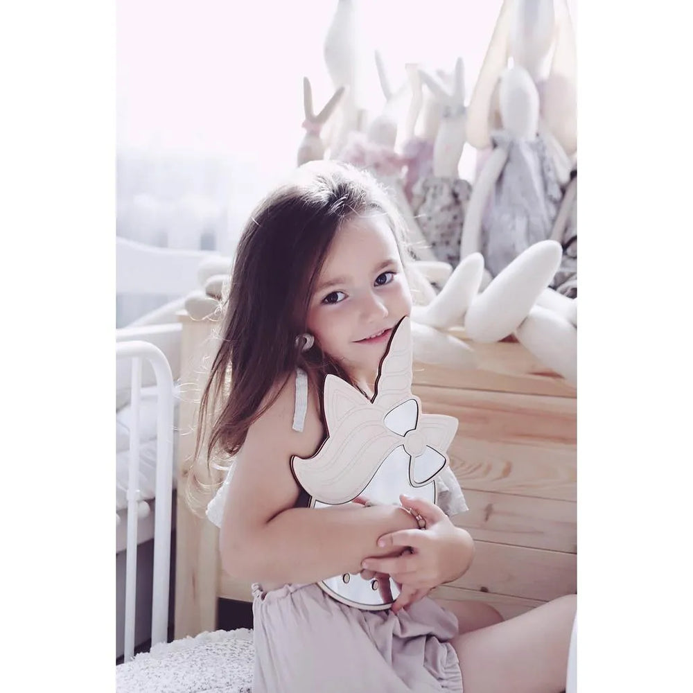 Unicorn Mirror - Child Safety Acrylic and Wooden - 30cmx19cm - Wall Decoration - Cut It Now