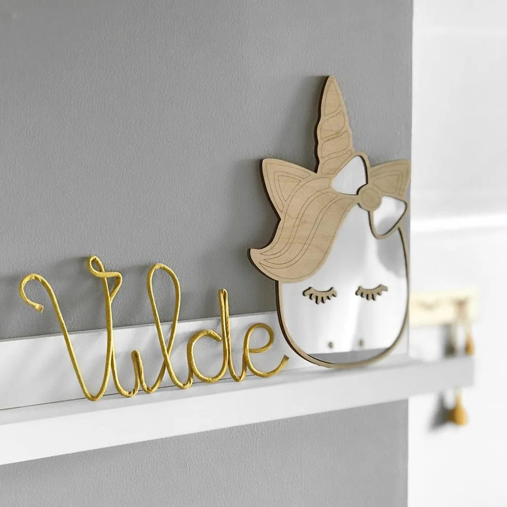 Unicorn Mirror - Child Safety Acrylic and Wooden - 30cmx19cm - Wall Decoration - Cut It Now