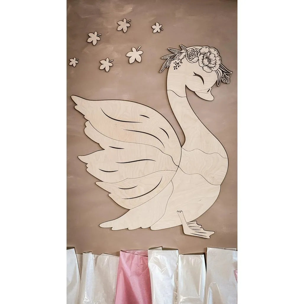 Cigno - Decorazione da parete in legno, misura S - 78 cm x 68 cm - Parete - Taglialo ora