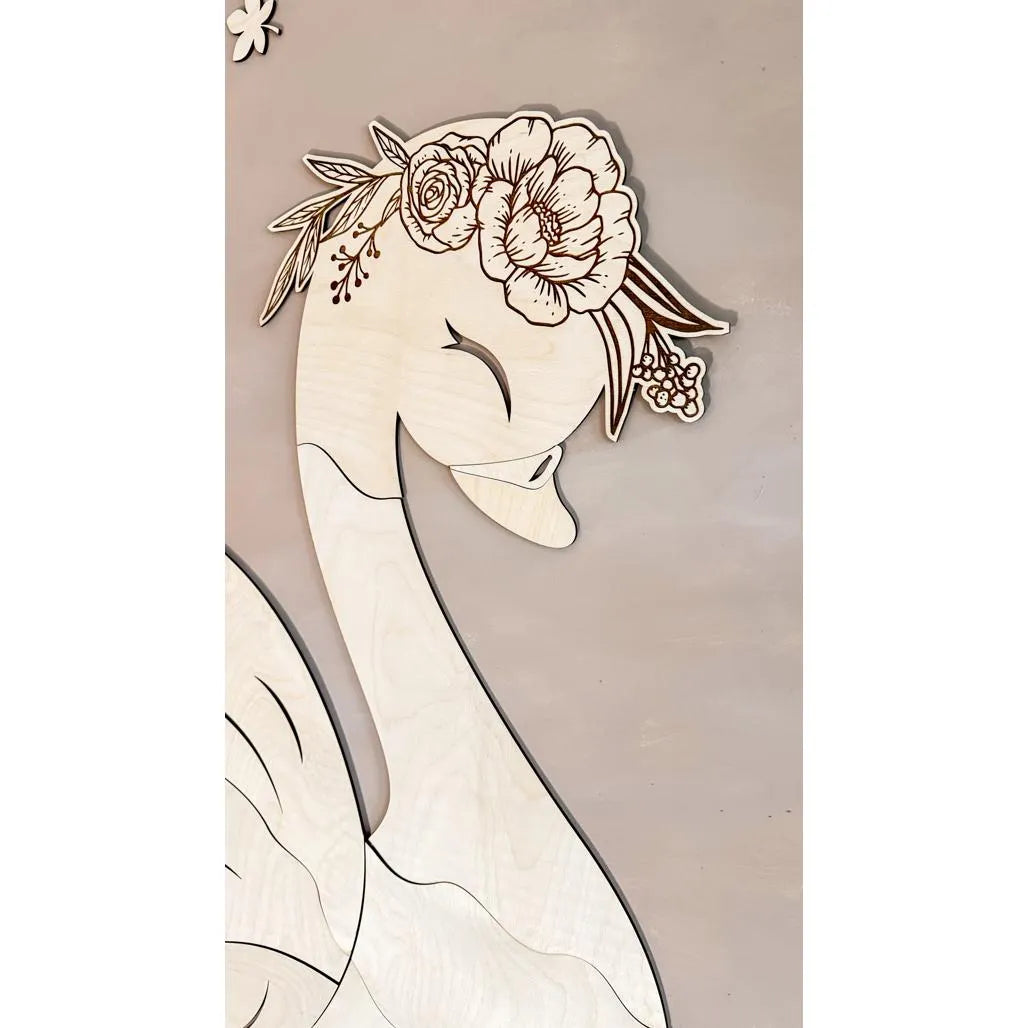 Cigno - Decorazione da parete in legno, misura S - 78 cm x 68 cm - Parete - Taglialo ora