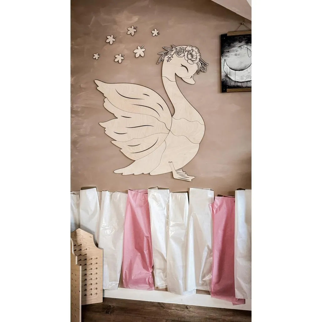Cigno - Decorazione da parete in legno, misura S - 78 cm x 68 cm - Parete - Taglialo ora