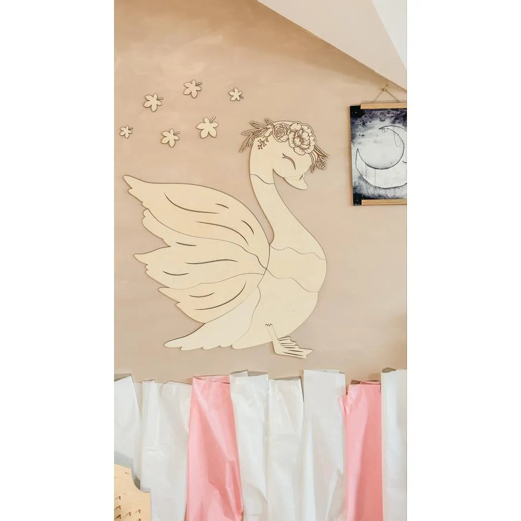 Cigno - Decorazione da parete in legno, misura S - 78 cm x 68 cm - Parete - Taglialo ora