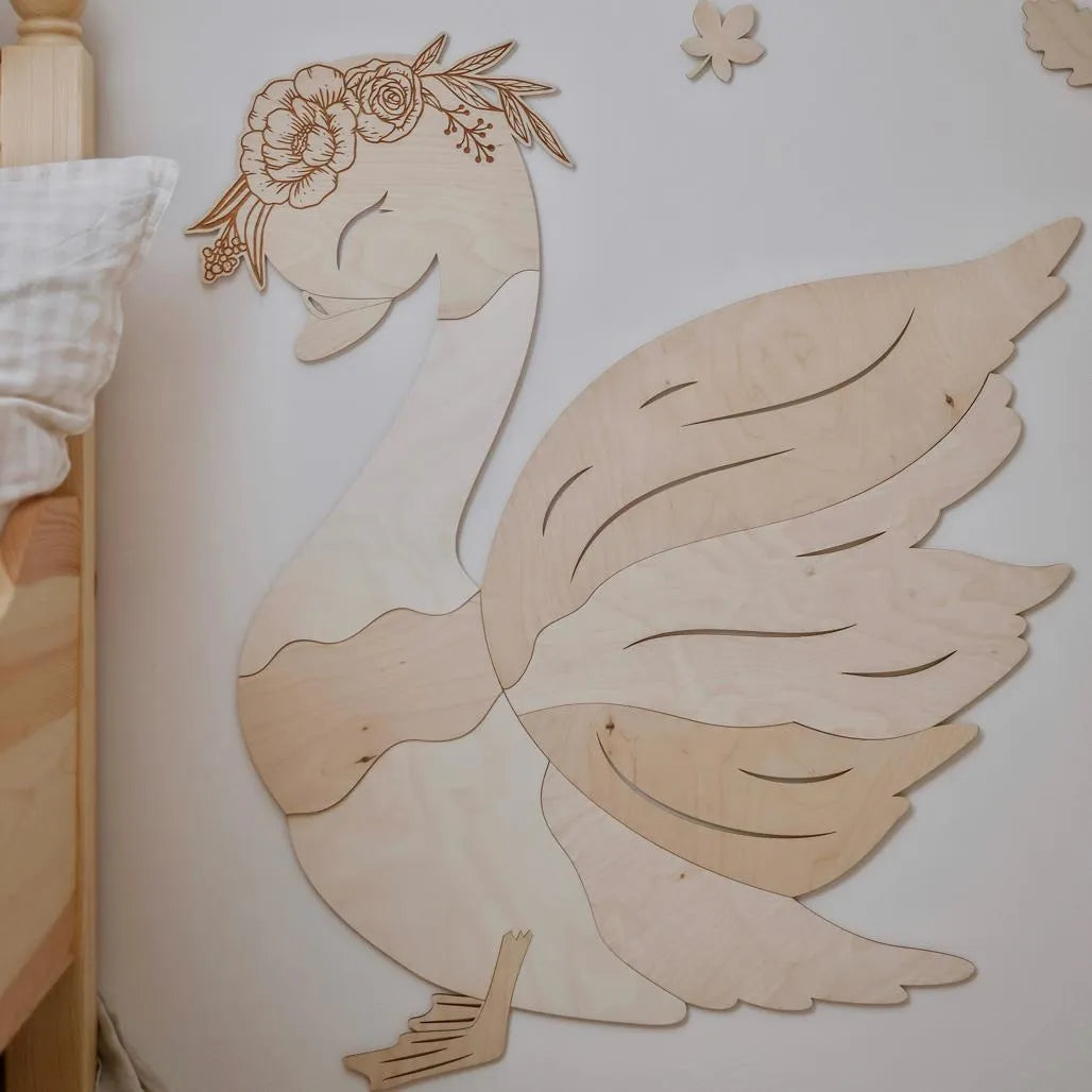 Cigno - Decorazione da parete in legno Misura m - 90cmx80cm - Parete - Taglialo ora