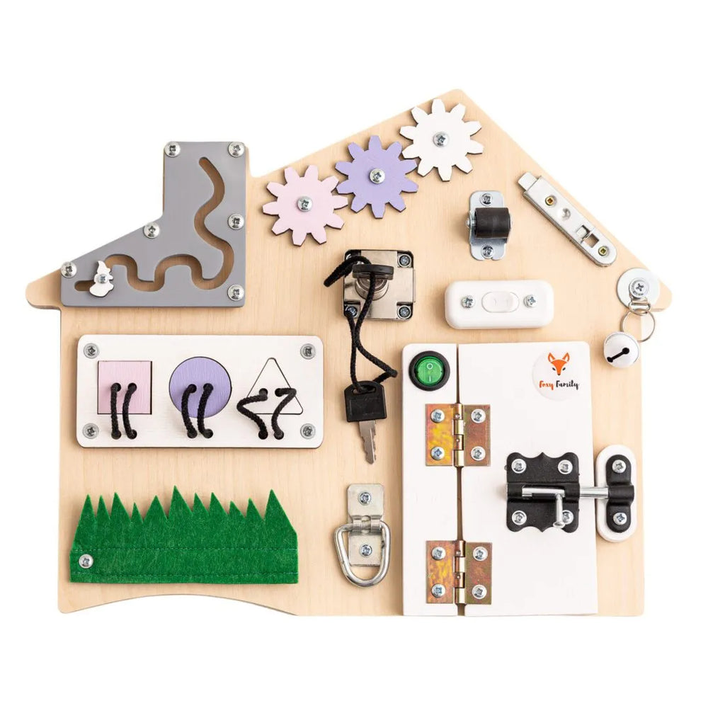 Manipulačná Doska Mini Domček - Montessori Tabuľa - Foxy Family