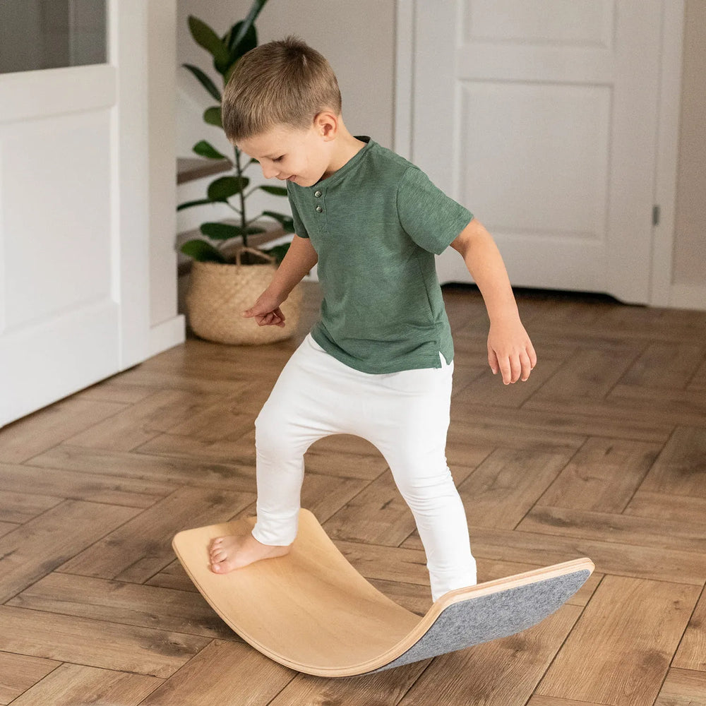 Meowbaby Balance Board für Kinder 80x30cm Kleinkindschaukel aus Holz mit Filz Beige - Balance Boards