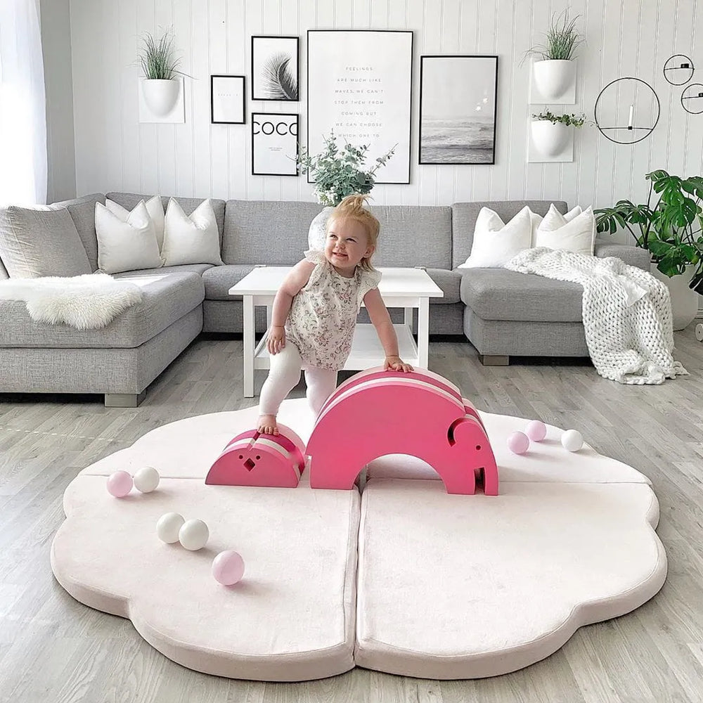 Meowbaby Children's Cloud Foam Folding Play Mat 160x160cm Certified Velvet Light Pink - Play