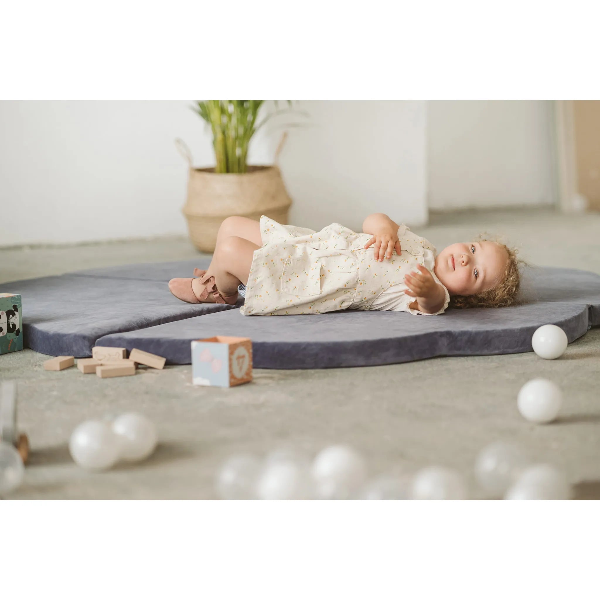 Meowbaby Children's Cloud Foam Folding Play Mat 160x160cm Certified Velvet Blue-Grey - Play
