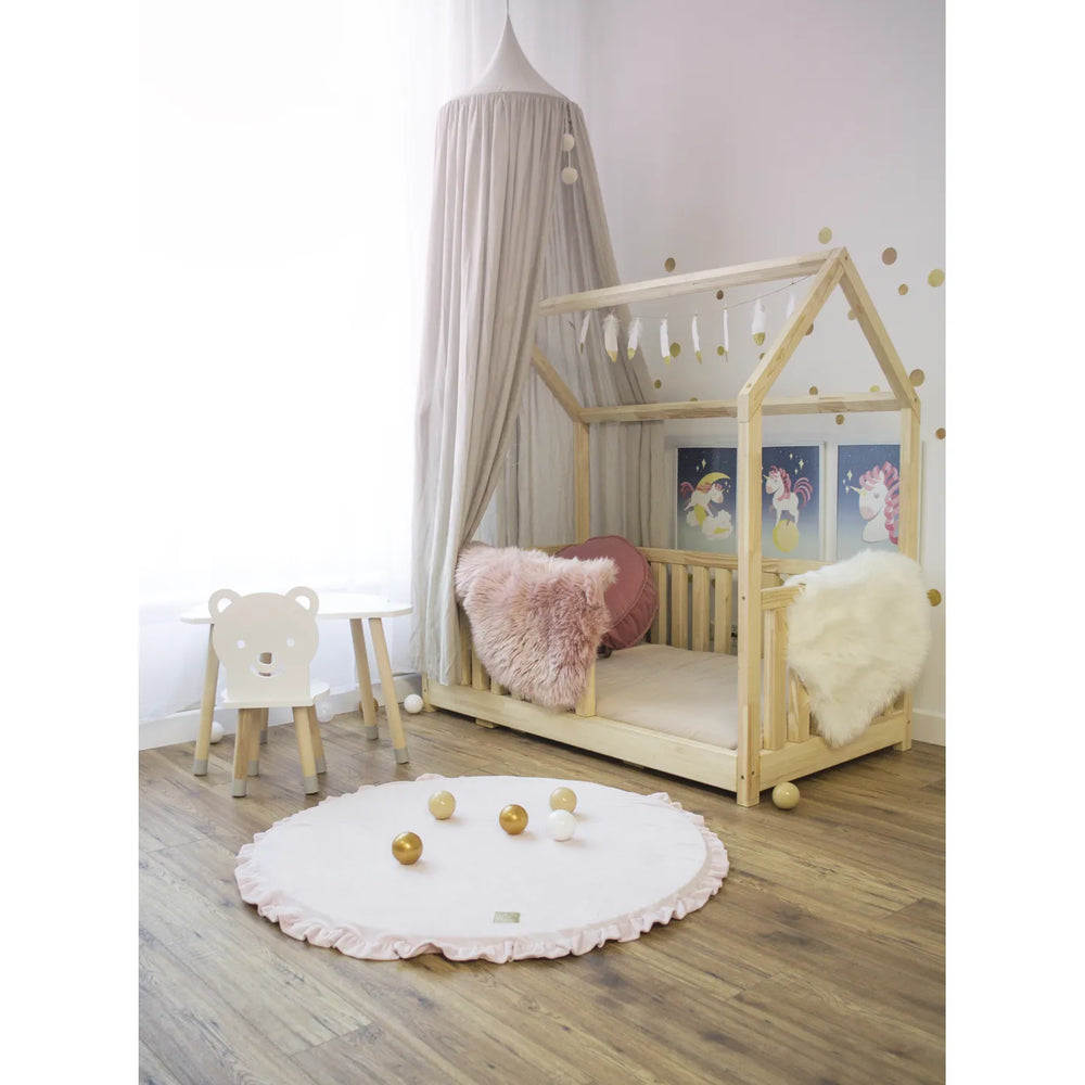 Meowbaby Children's Round 100cm Foam Play Mat with Ruffle Certified Velvet Light Pink - Play Mats