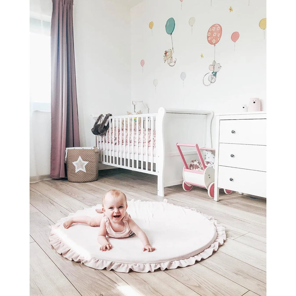 Meowbaby Children's Round 100cm Foam Play Mat with Ruffle Certified Velvet Light Pink - Play Mats