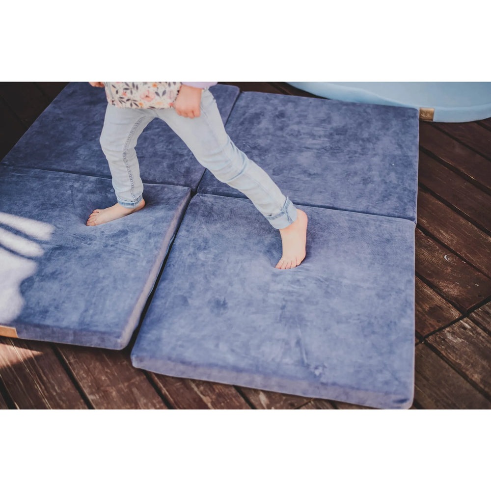 Meowbaby Children's Square 120x120cm Foam Folding Play Mat Certified Velvet Blue-Grey - Play
