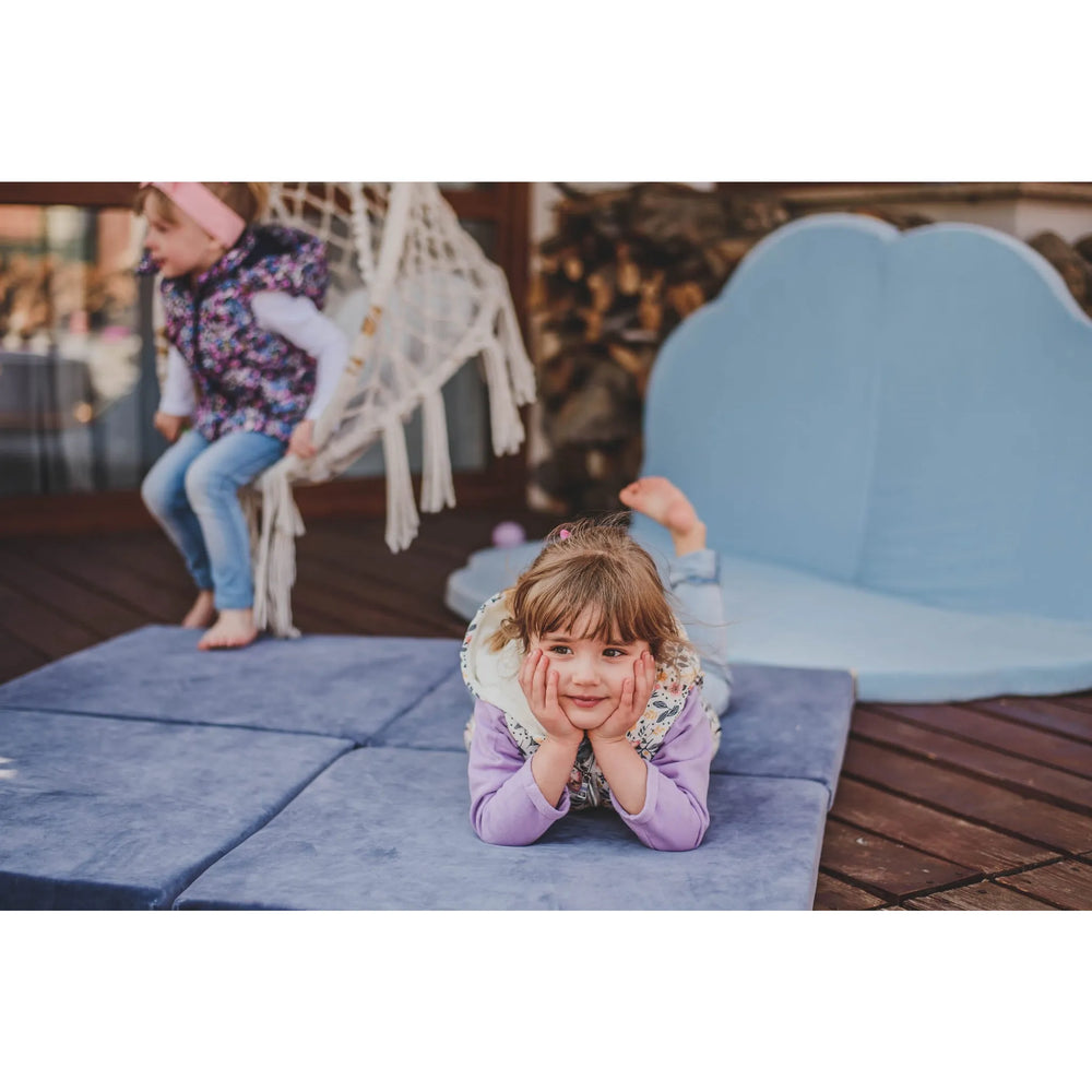 Meowbaby Children's Square 120x120cm Foam Folding Play Mat Certified Velvet Blue-Grey - Play
