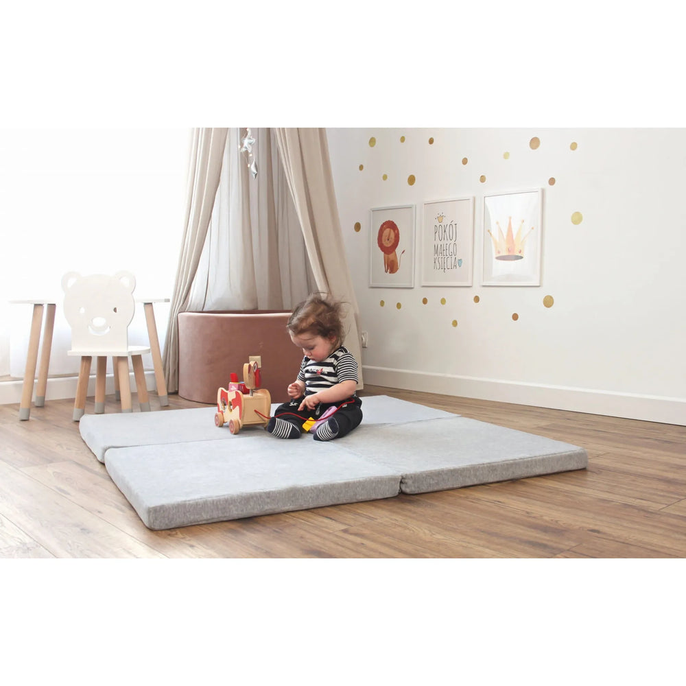 Meowbaby Children's Square 120x120cm Foam Folding Play Mat Certified Velvet Light Gray - Play