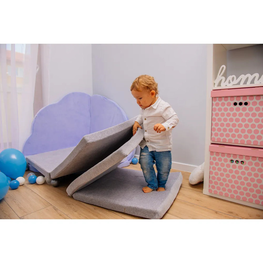 Meowbaby Children's Square 120x120cm Foam Folding Play Mat Certified Velvet Light Gray - Play