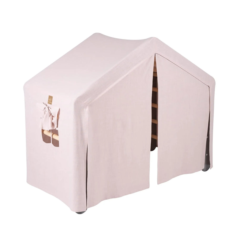 Meowbaby Lezecký Žebřík Velký Dům 112x61x94 Cm Vnitřní Trojúhelník se Stanem. Dřevo len Viskóza Růžový Šedý