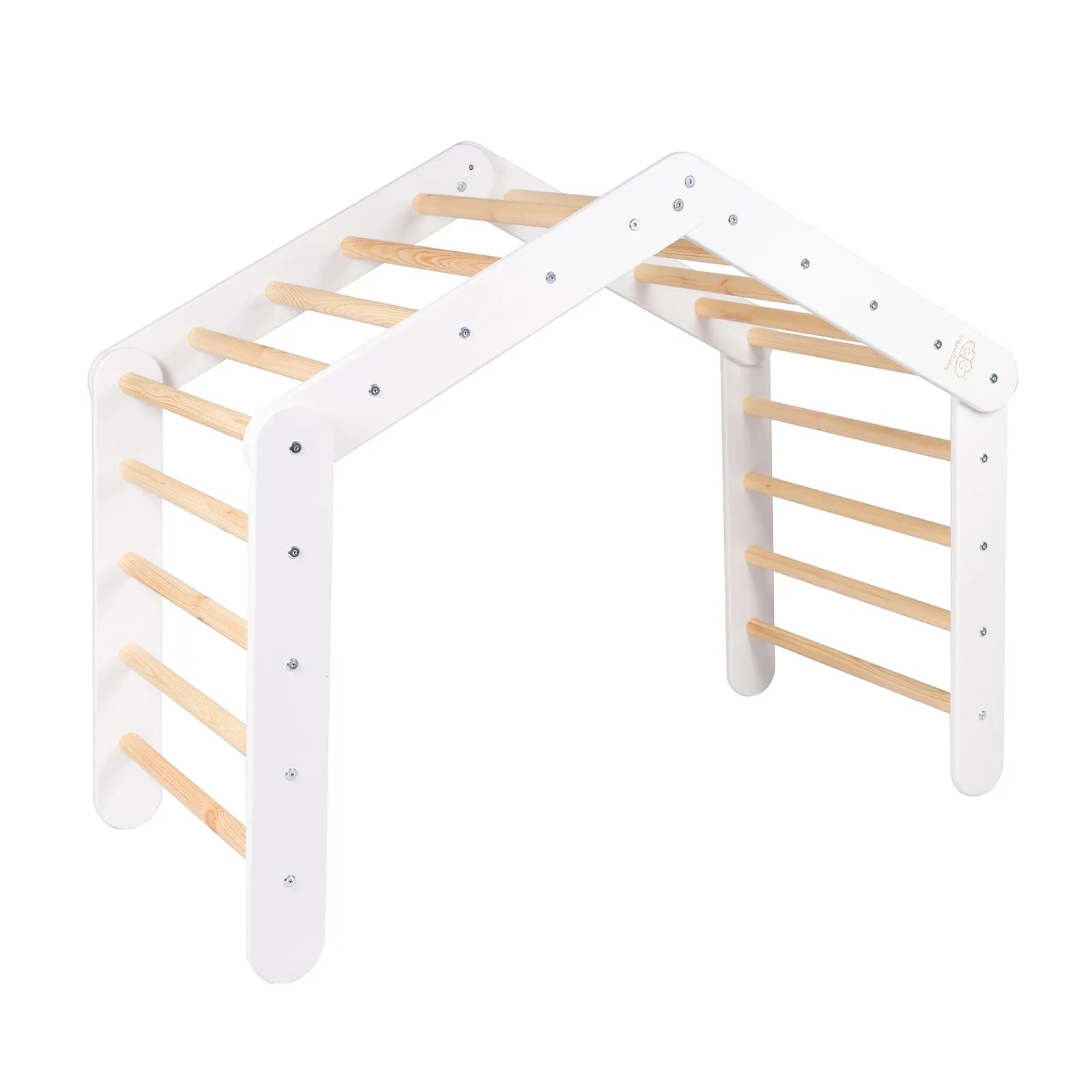 Escalera de escalada Meowbaby Big House 112x61x94 cm Triángulo interior con tienda de campaña Madera Lino Viscosa Rosa Blanco