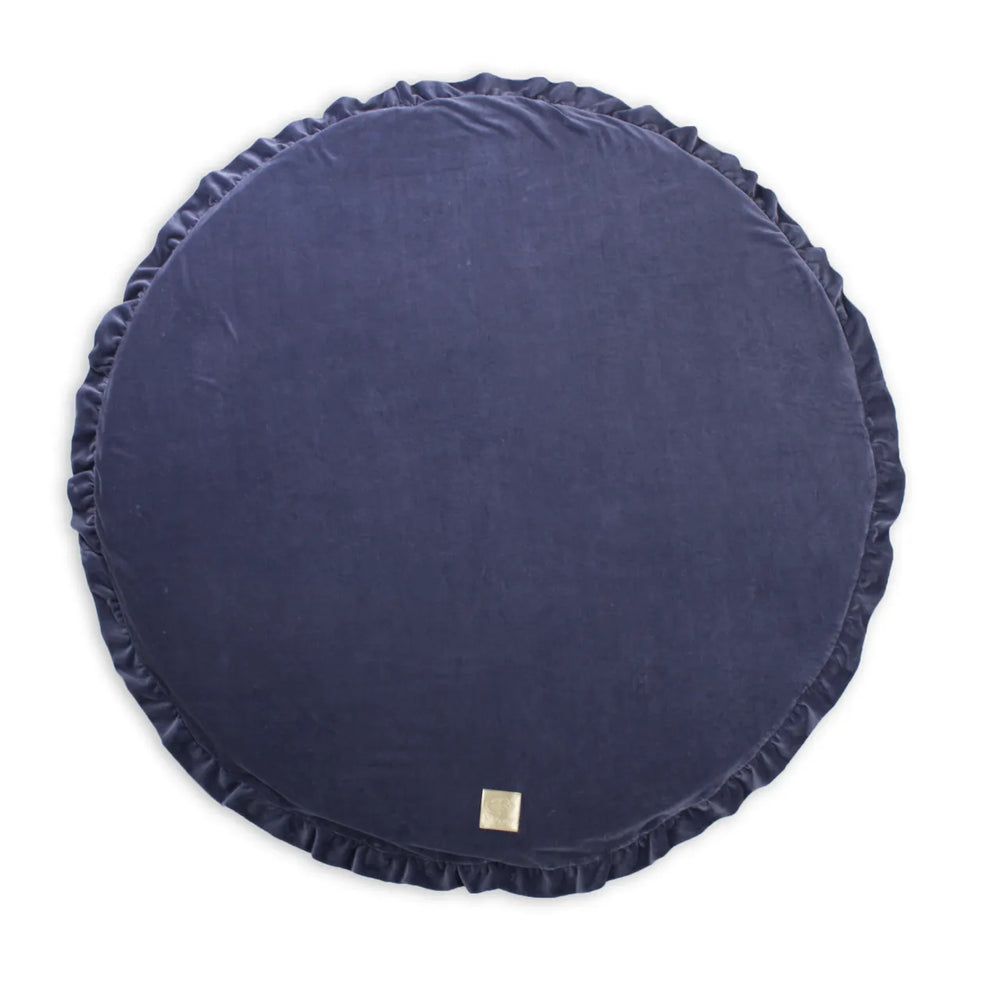 Meowbaby Round Foam Play Mat for Children with Ruffle Certified Velvet Blue-Grey 100 Cm - Play