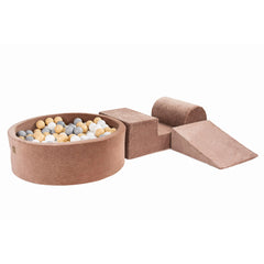 Meowbaby Foam 3-piece Play Set with Ball Pool 90x30cm 200 Balls Certified Velvet Beige: