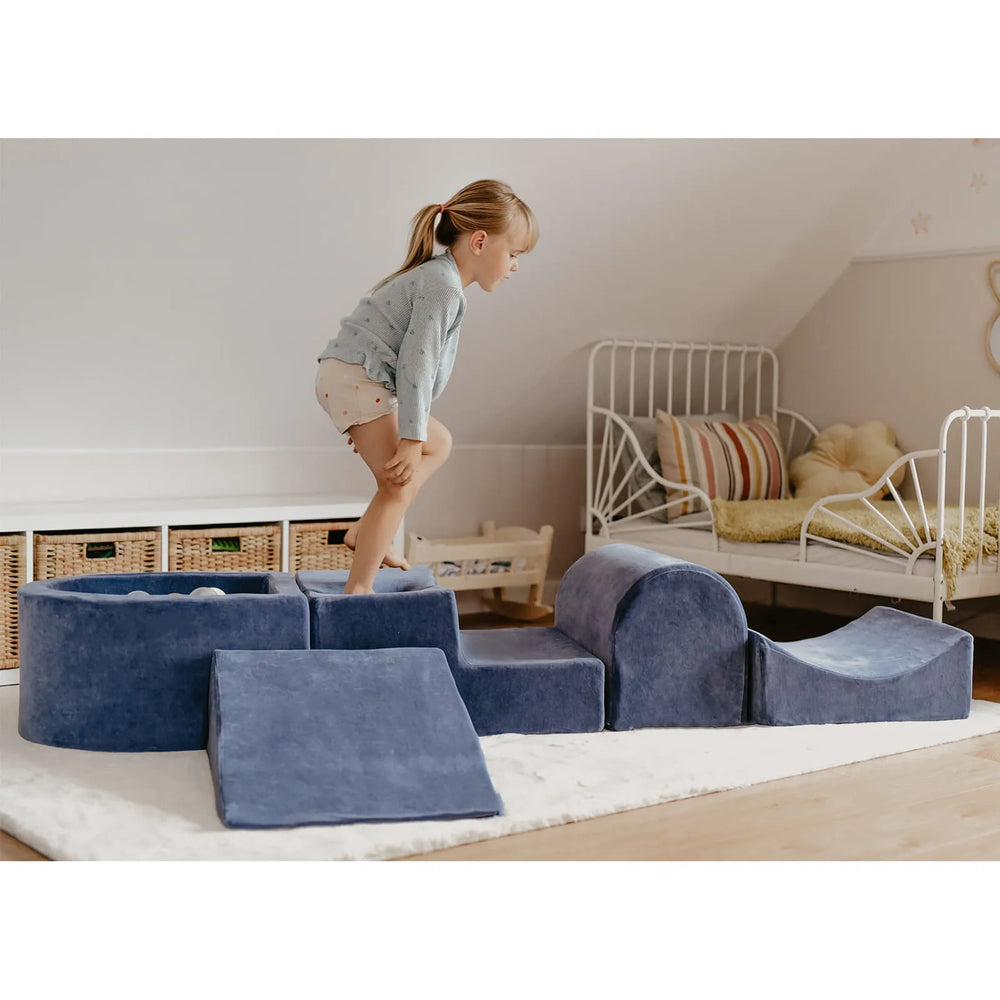 Meowbaby Schaumstoff-Spielset mit kleinem Bällespielplatz für Kinder mit 100 Bällen, zertifizierter Samt, Blau-Grau: