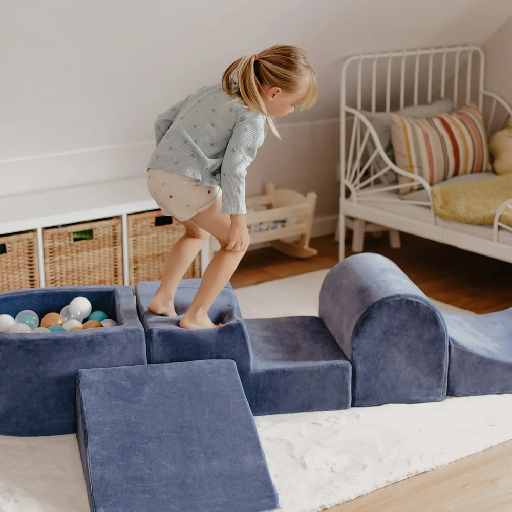 Meowbaby Schaumstoff-Spielset mit kleinem Bällespielplatz für Kinder mit 100 Bällen, zertifizierter Samt, Blau-Grau: