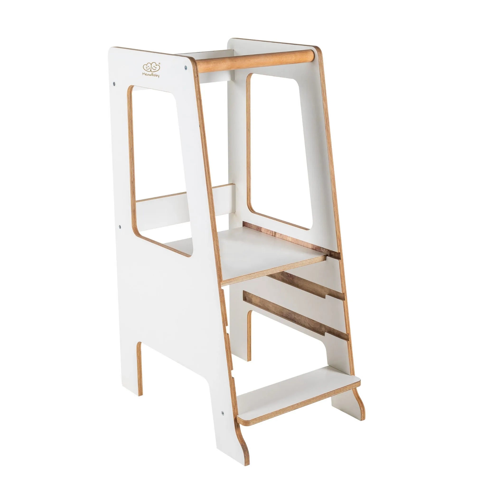 Marchepied de cuisine Meowbaby en contreplaqué pour enfants, style scandinave, blanc - Towers