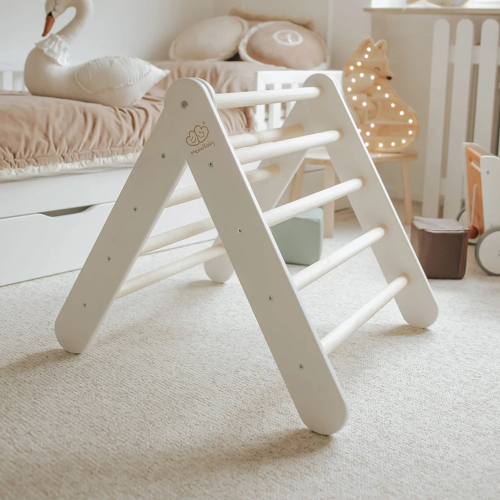 Meowbaby Scaletta 60x61cm Scivolo-Parete da Arrampicata 2 in 1 Set per Bambini in Legno Bianco - Pikler Triangle