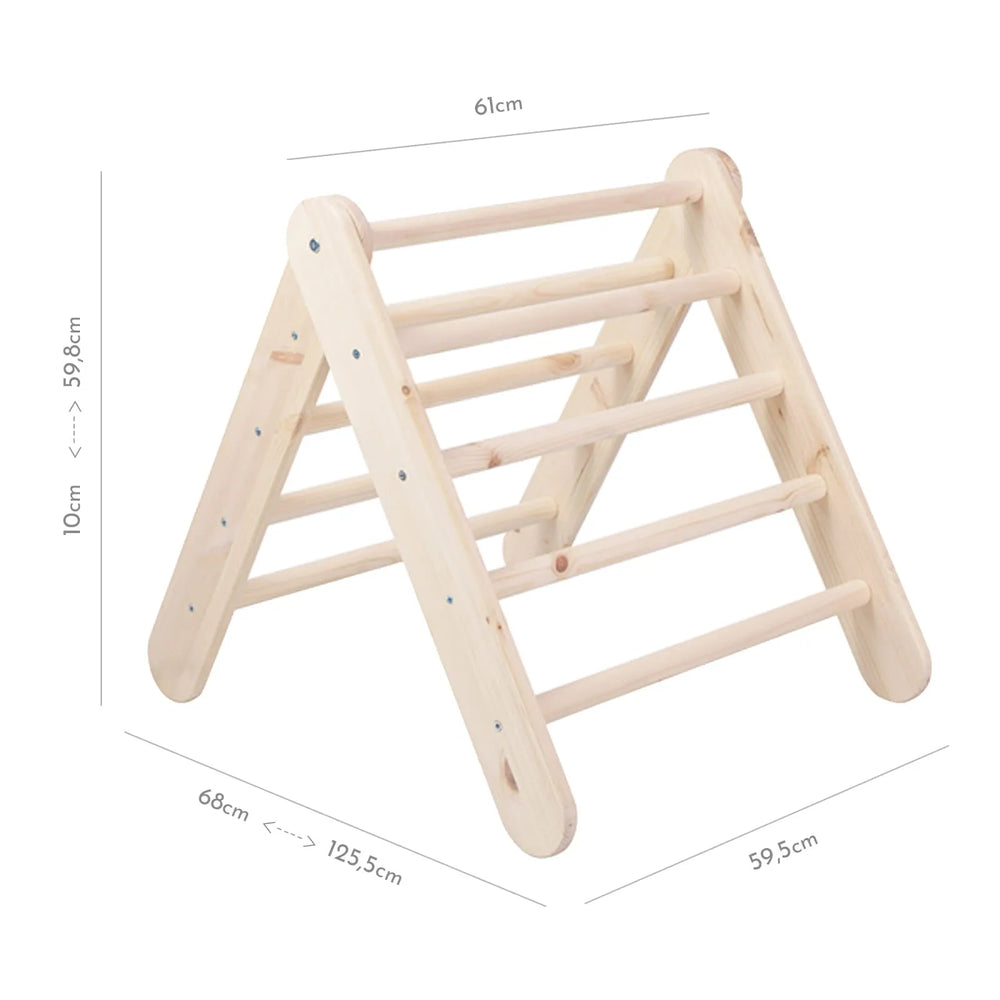 Meowbaby Scaletta 60x61cm Scivolo-Parete da Arrampicata 2 in 1 Set per Bambini in Legno Naturale - Pikler Triangle