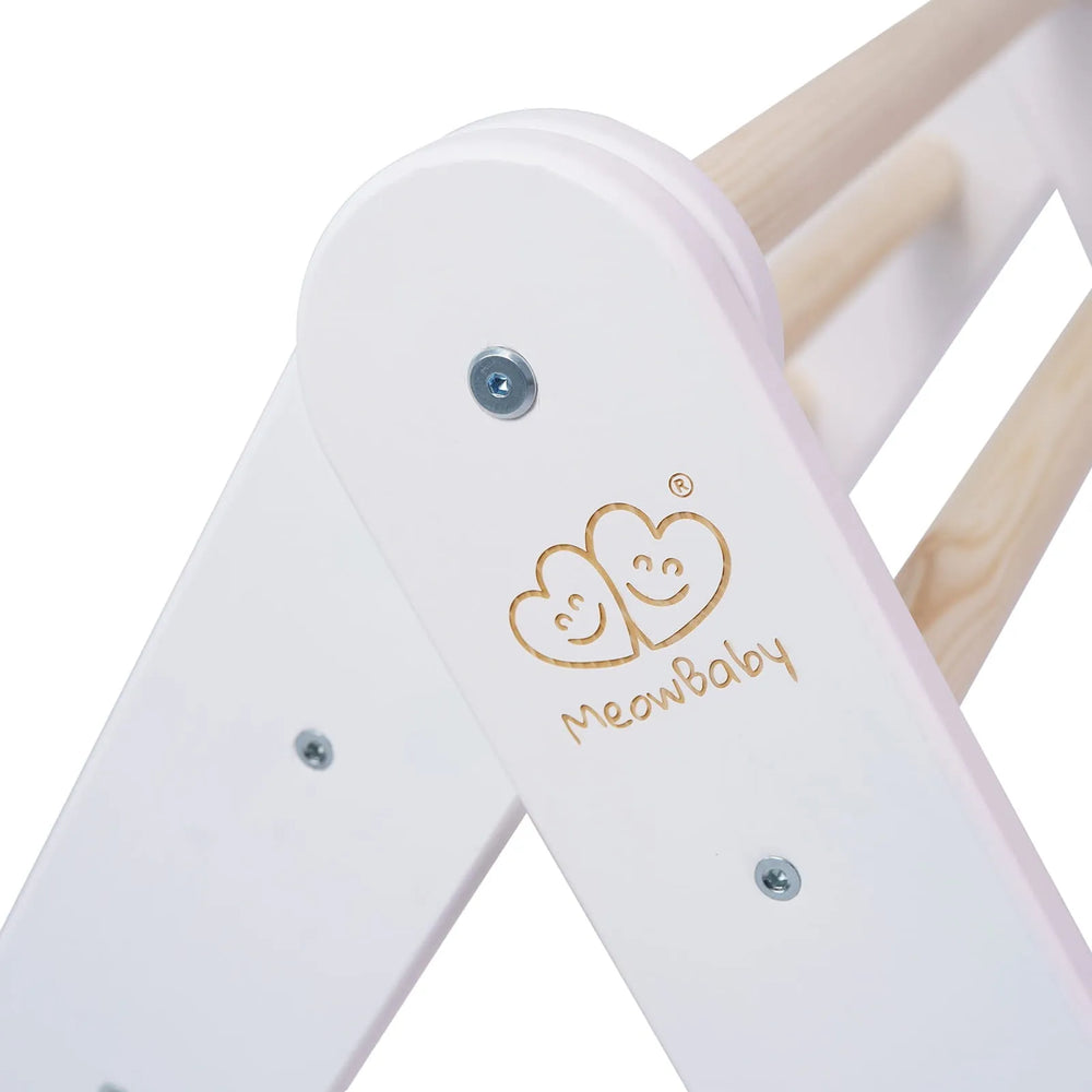 Meowbaby Scaletta 60x61cm Scivolo-Parete da Arrampicata 2 in 1 Set per Bambini in Legno Bianco - Pikler Triangle