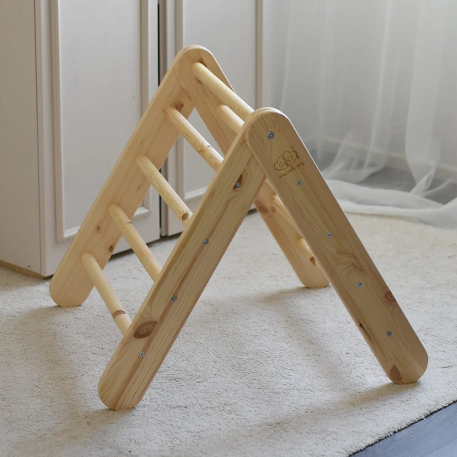 Meowbaby Scaletta 60x61cm Scivolo-Parete da Arrampicata 2 in 1 Set per Bambini in Legno Naturale - Pikler Triangle