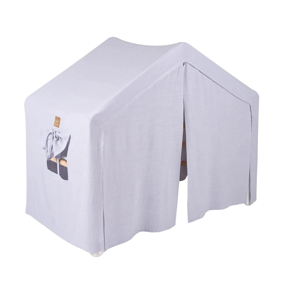 Meowbaby Casa Grande con Scala di Arrampicata 112x61x94 Cm Triangolo Interno con Tenda. Legno di Lino Viscosa Grigio e Blu