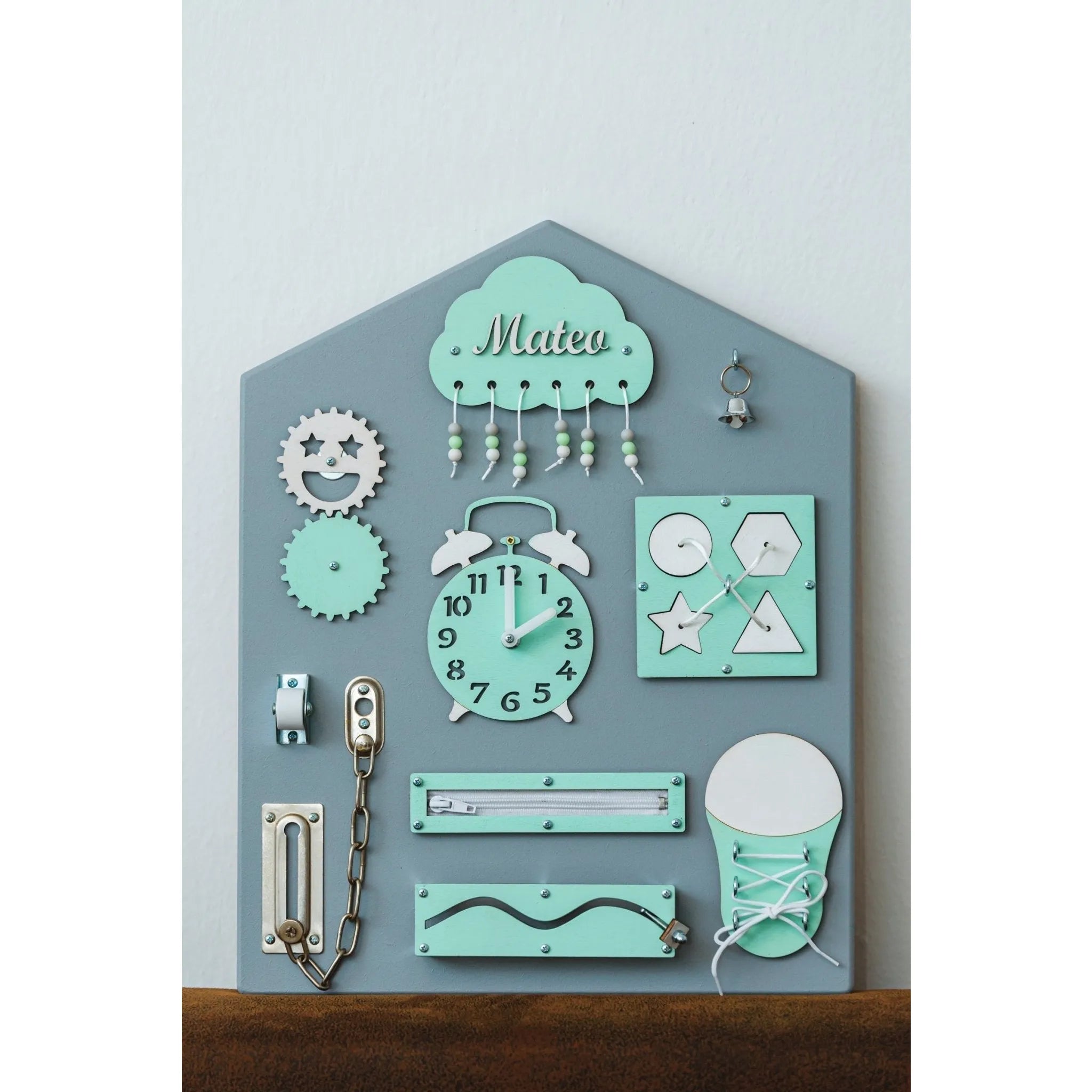 Montessori Holzbretthaus - Blau Rosa Grün - Unlimitedkids