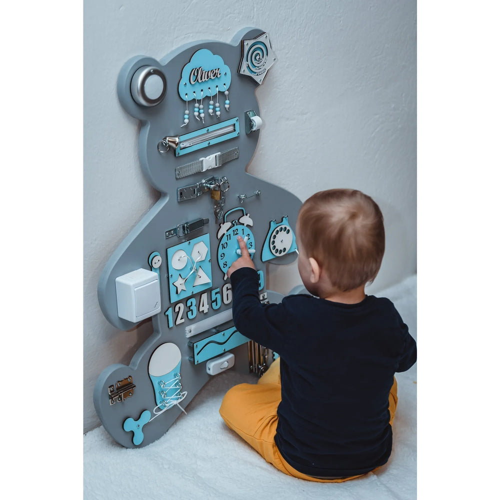 Tavola di legno Montessori Orsetto XL - Blu - Unlimitedkids