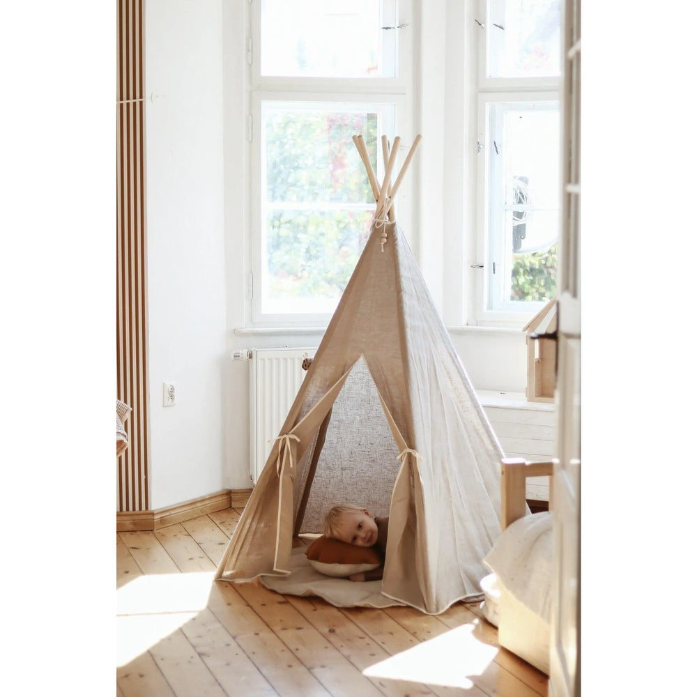 Teepee Tent with Pad - Natural Linen - Moi Mili